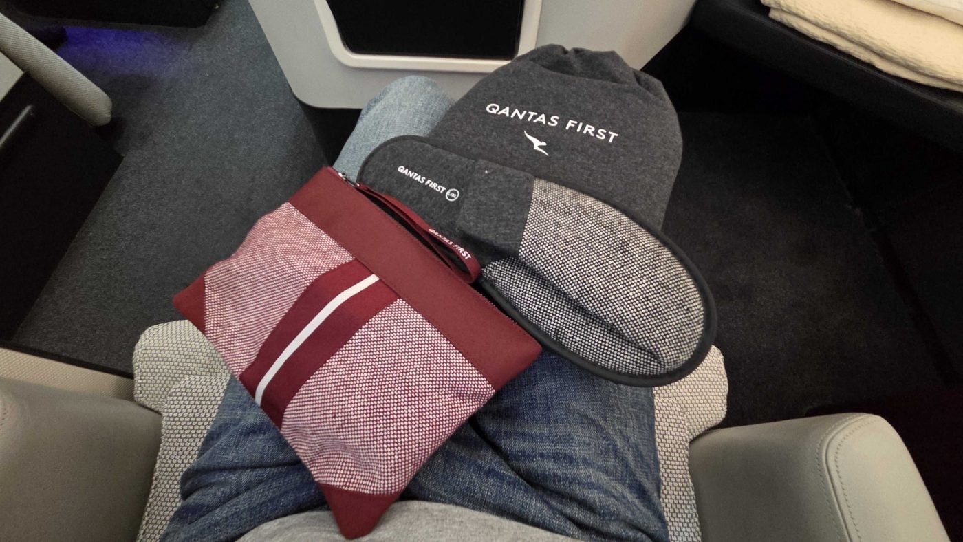 Qantas First sleeper kit and pyjams