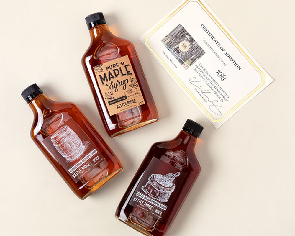 Kettle Ridge Farm maple syrup set with certificate.
