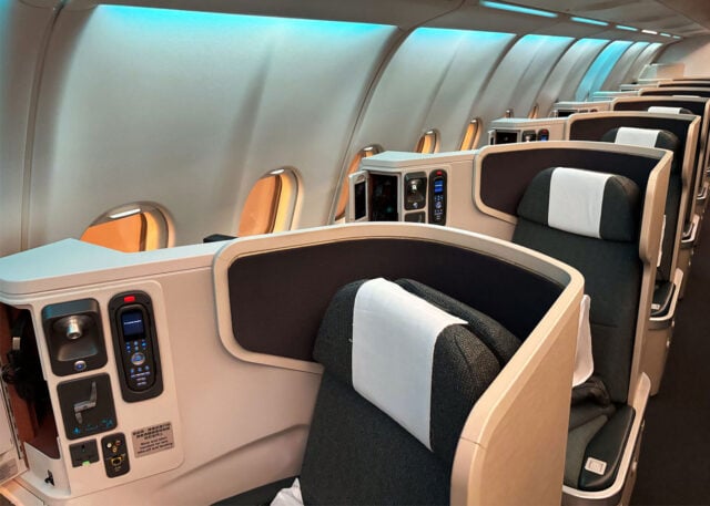 Cathay Pacific Business Class offers spacious, private pods.