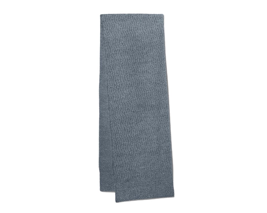 Men's cozy gray knit scarf on display.