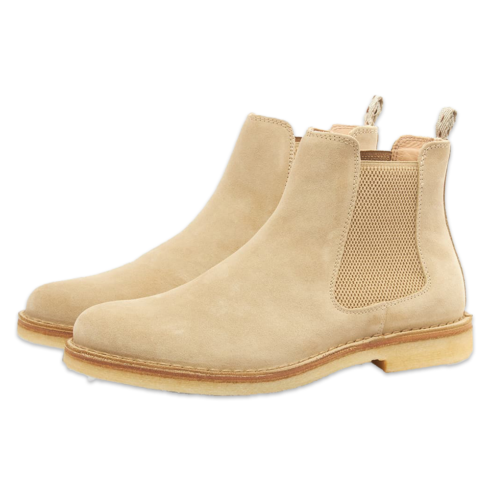 Waterproof beige Chelsea boots.