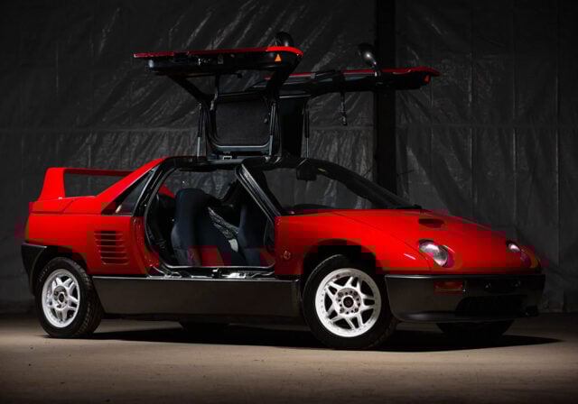 Sleek Japanese sports car indoors.