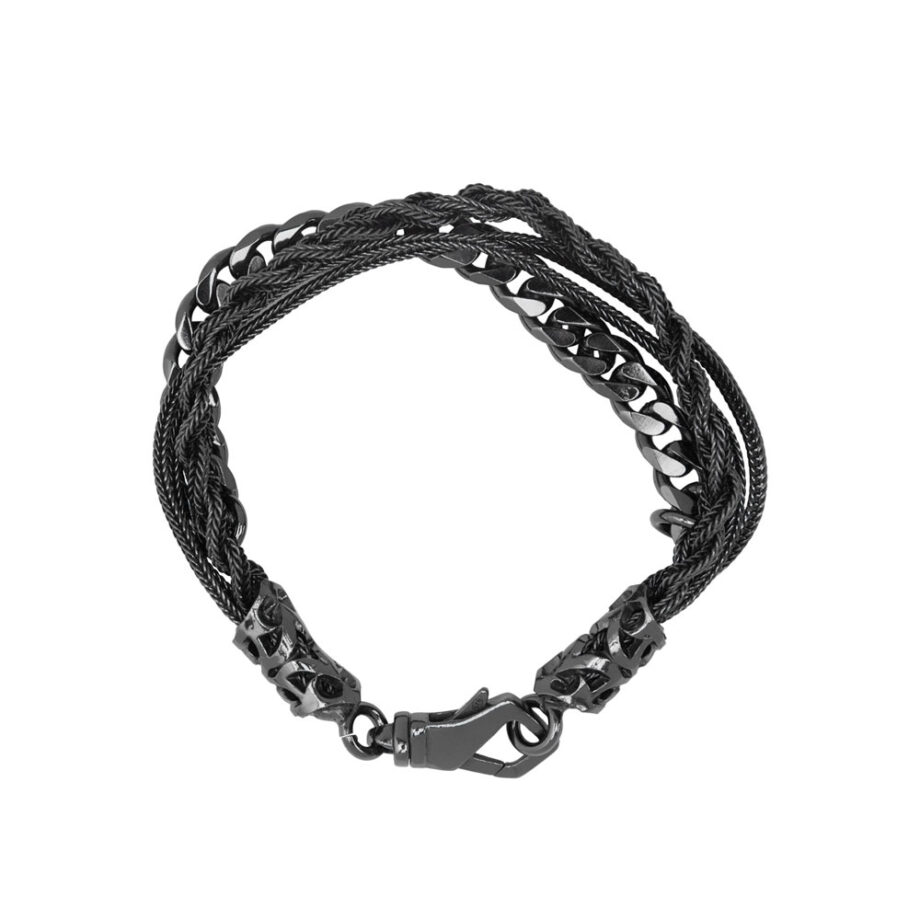 A sleek men's bracelet with link and rope chains.