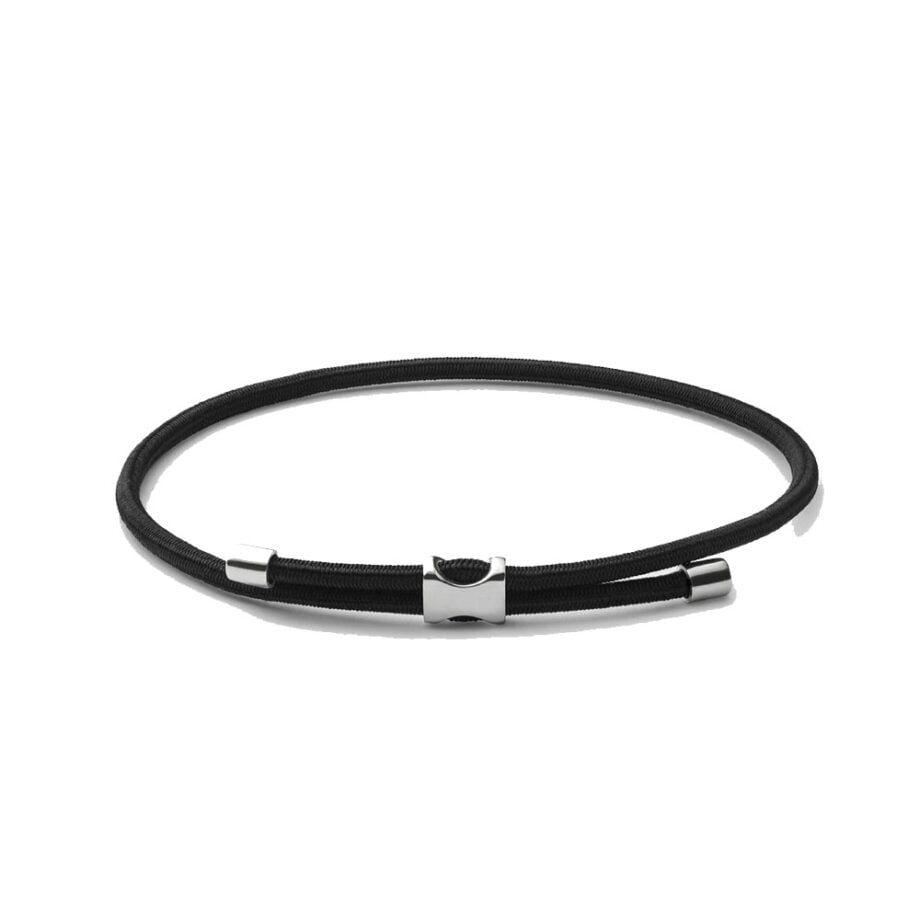 Men's black braided bracelet with silver clasp.