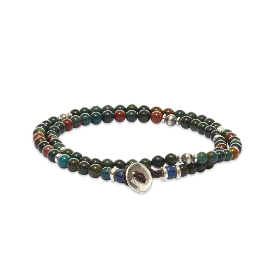 Men's beaded bracelet with silver clasp.