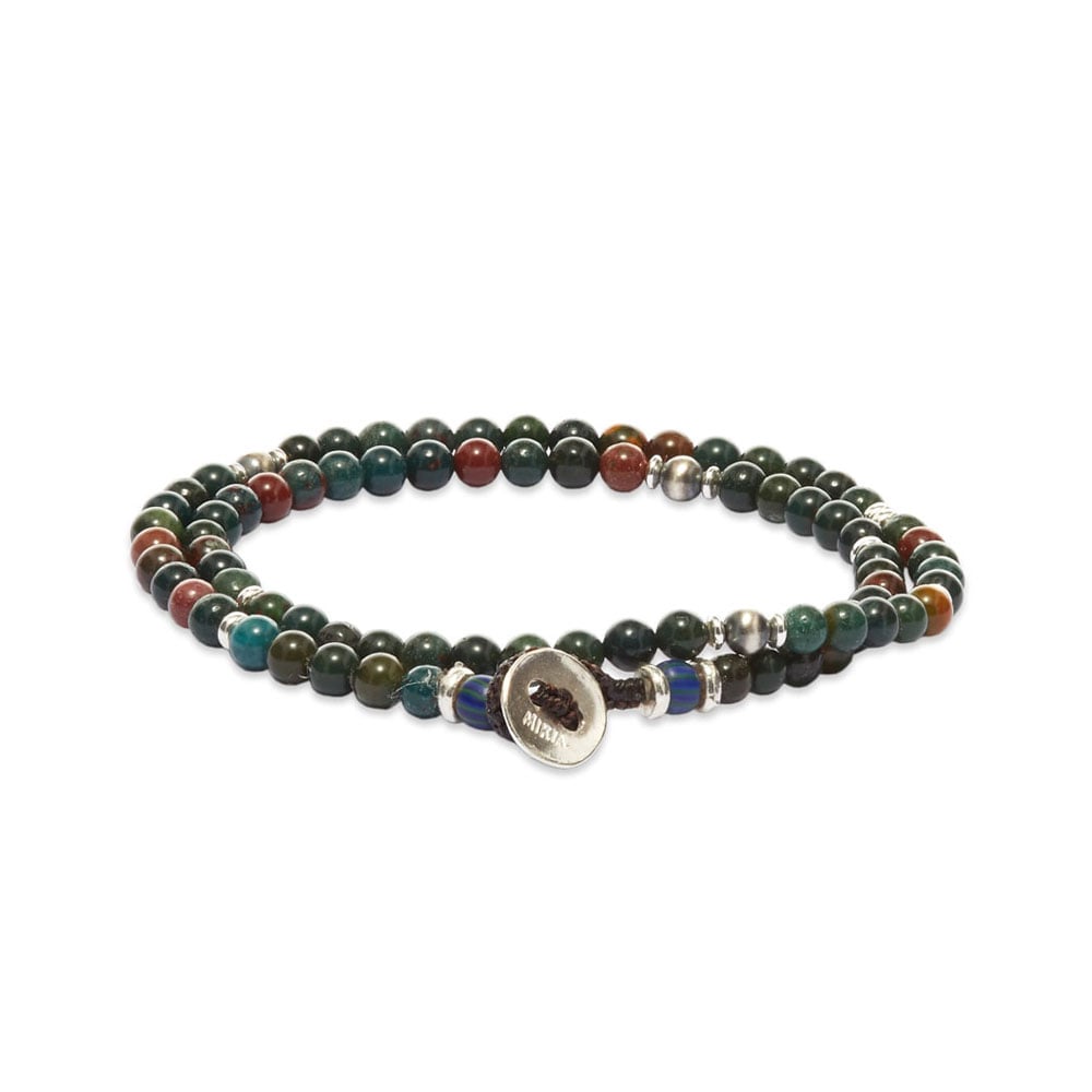Men's beaded bracelet with silver clasp.