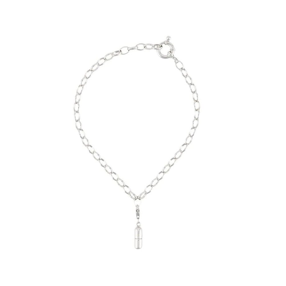 Men's silver bracelet with charm, timeless style.