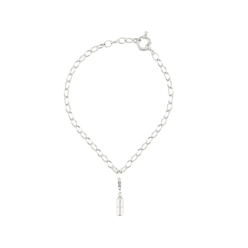 Men's silver bracelet with charm, timeless style.