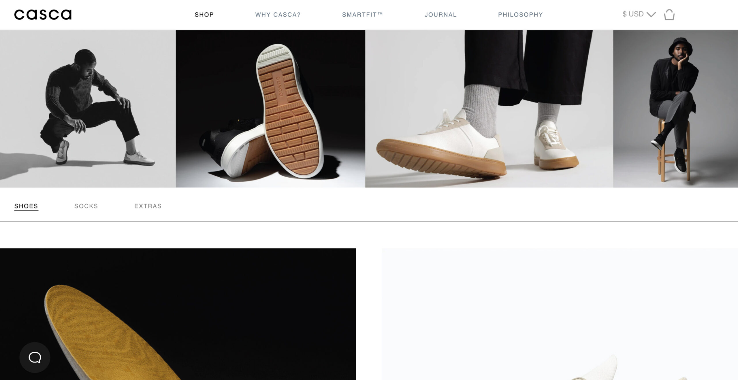 Webpage showcases casual sneakers, men's styles featured.