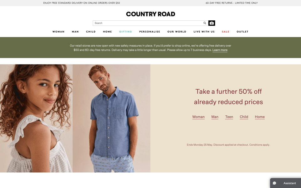 Country Road offers additional discounts.