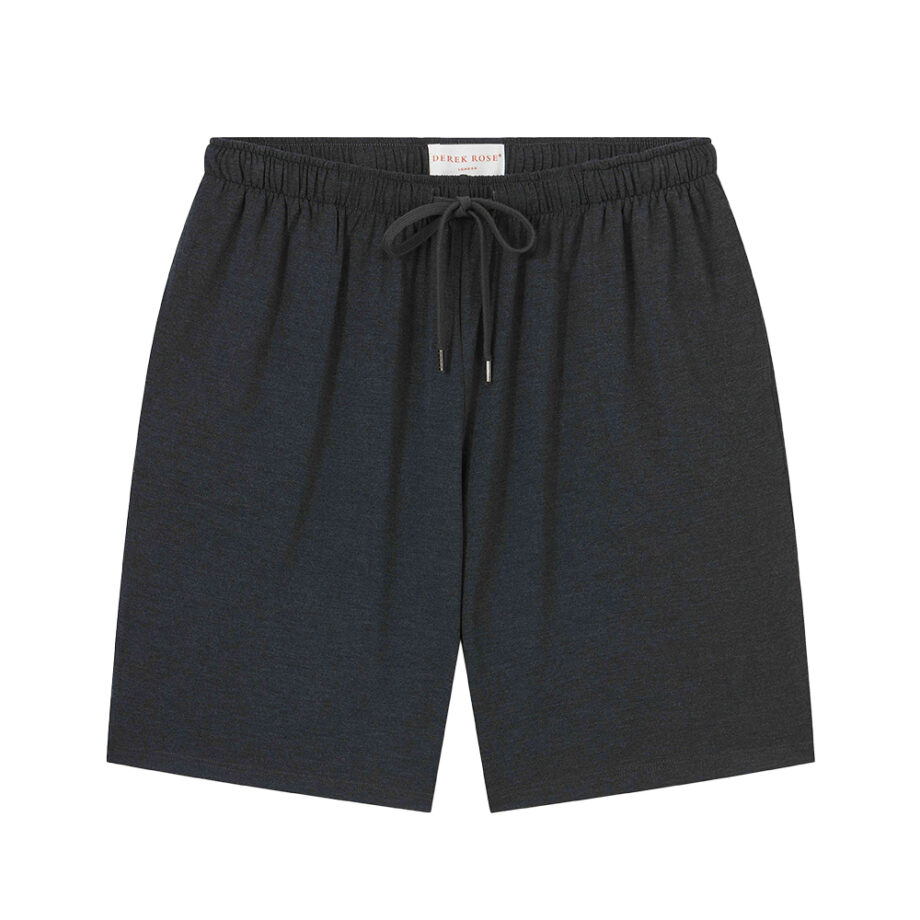 Soft gray lounge shorts with drawstring, elastic waistband.