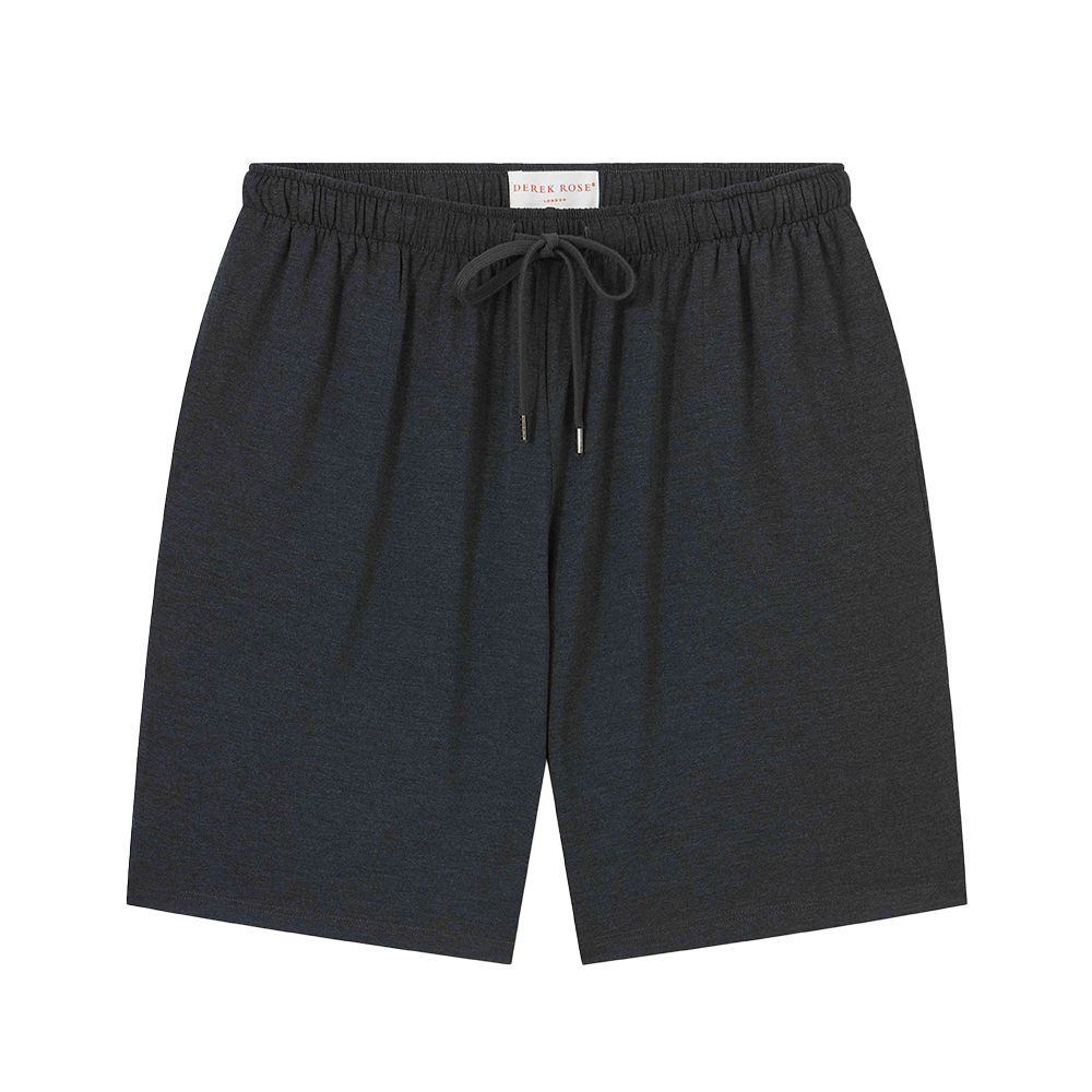 Soft gray lounge shorts with drawstring, elastic waistband.
