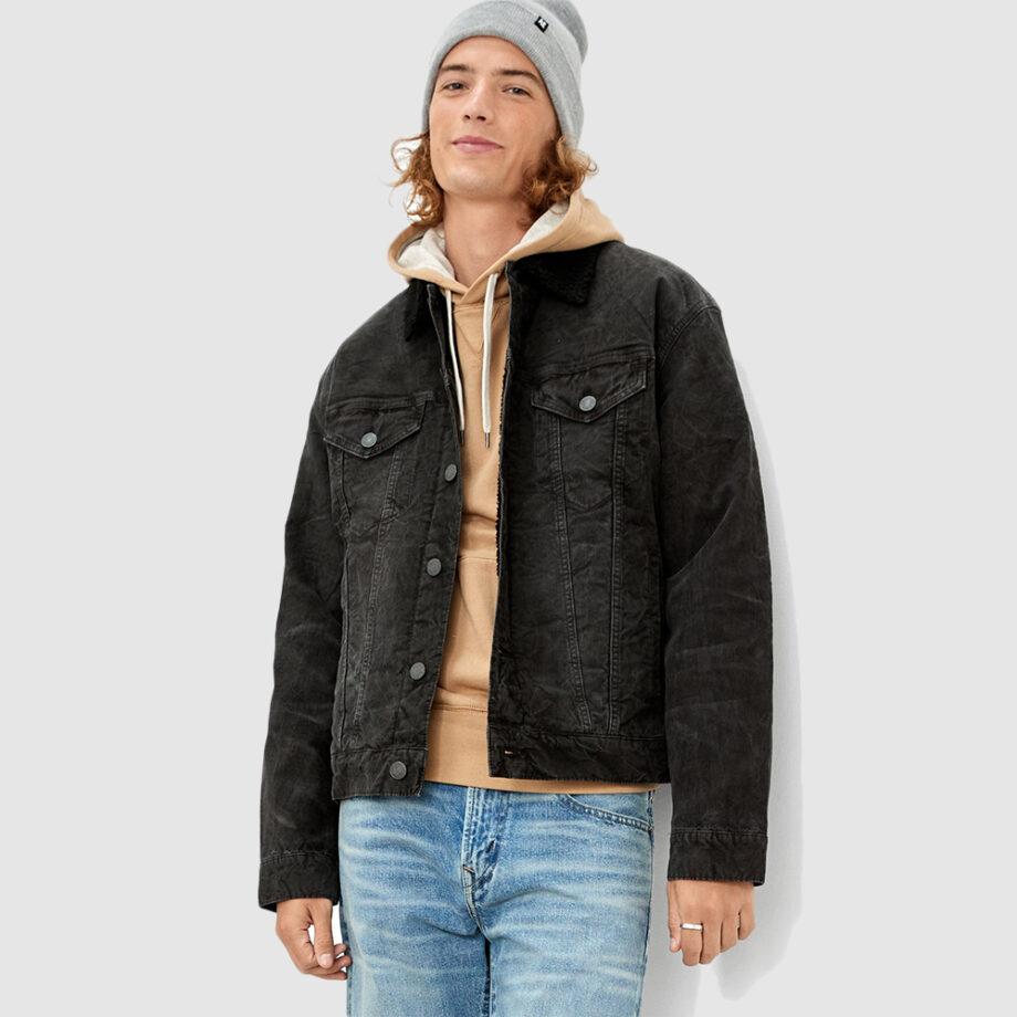 Black American Eagle Sherpa Jacket