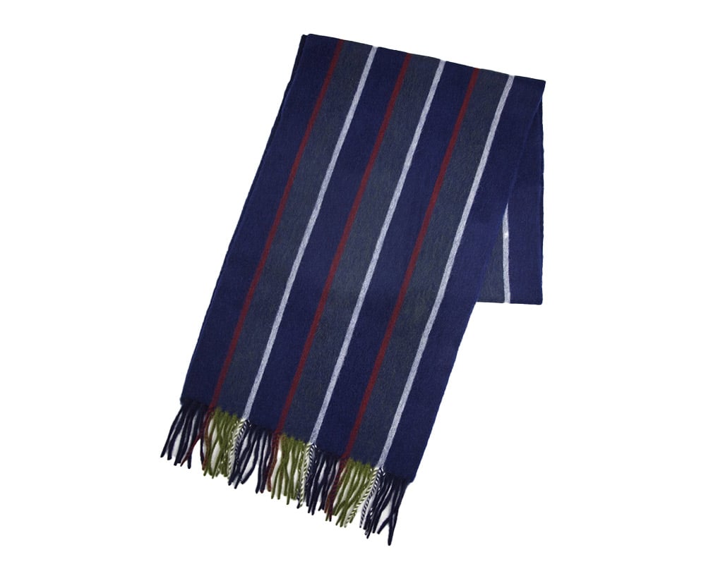 Striped men's scarf with fringe in blue.