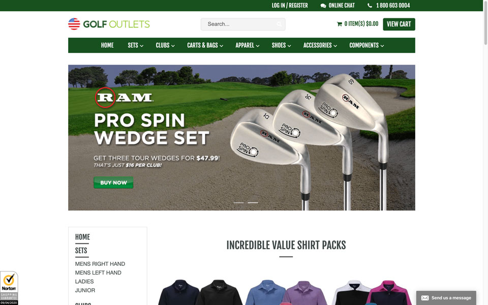 Golf Outlets homepage with RAM ad.