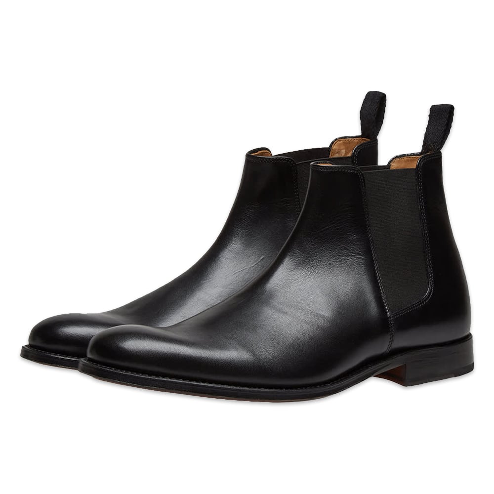 Sleek, waterproof black Chelsea boots.