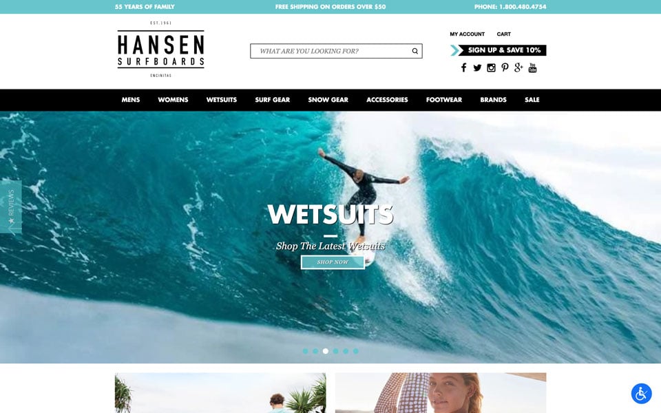 Hansensurf.com homepage: Wetsuits, Surf Gear.