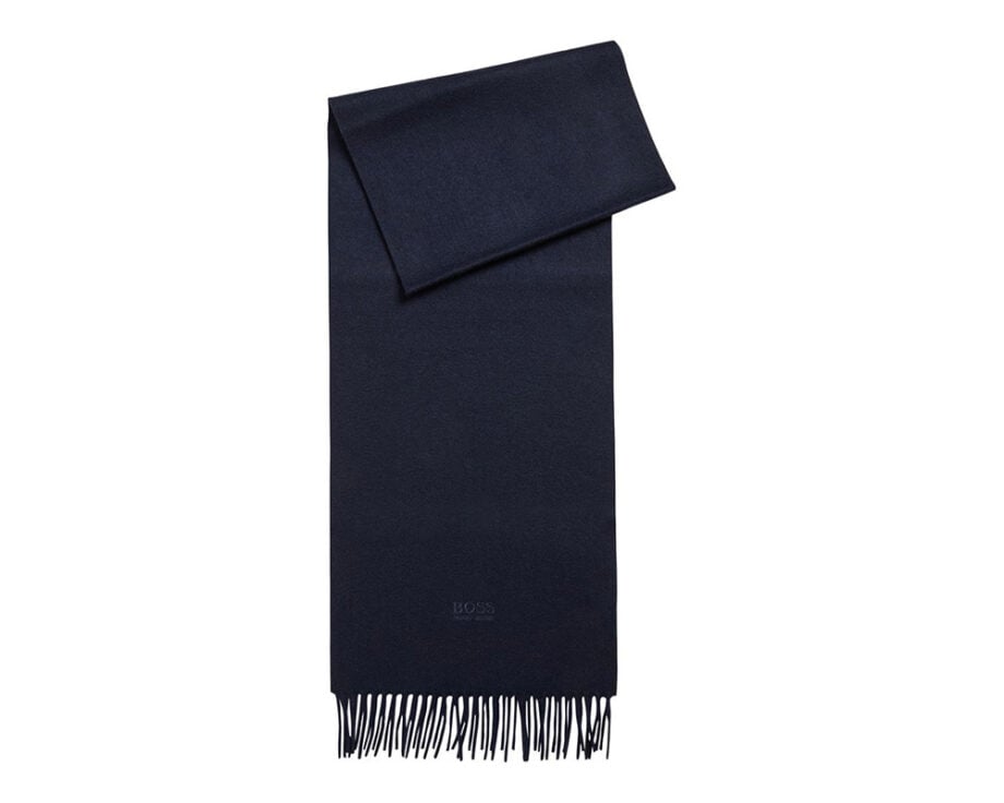 Dark navy BOSS scarf, elegant and warm.