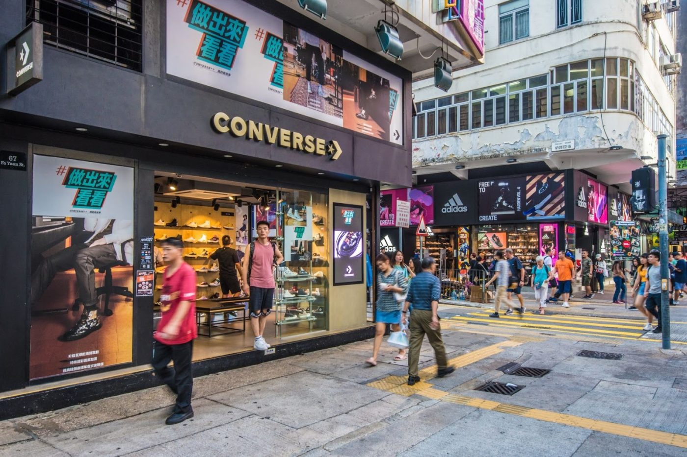 Fa Yuen Street, Hong Kong’s legendary Sneaker Street, lined with rare drops