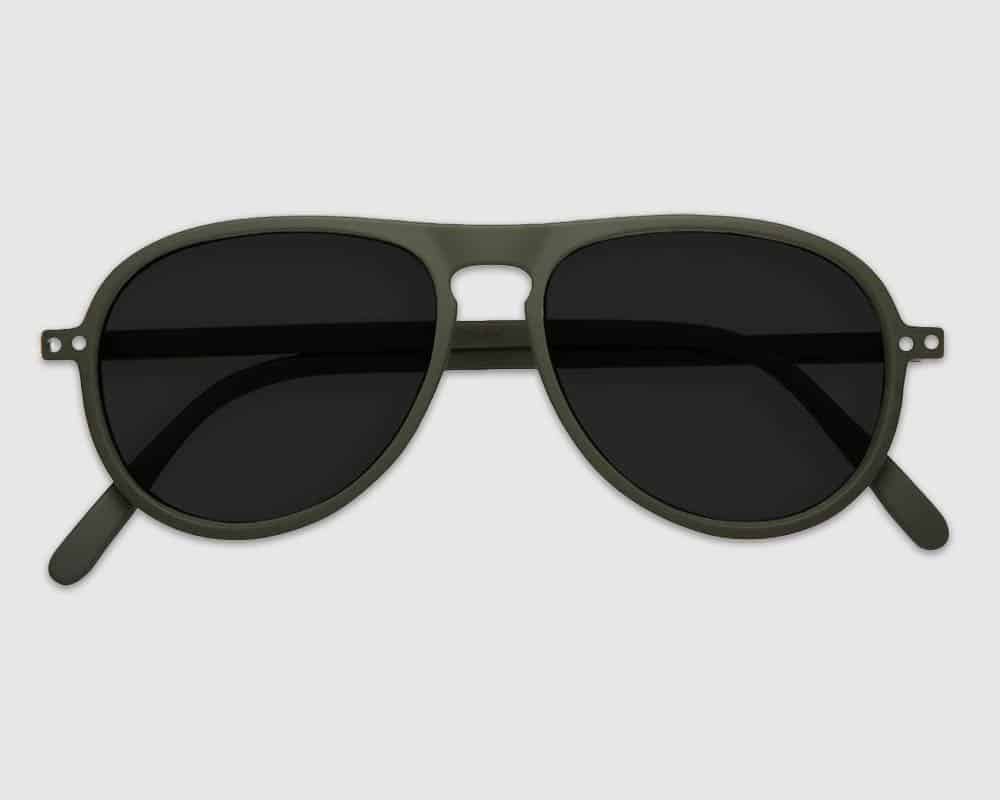 Affordable green-framed aviator sunglasses.