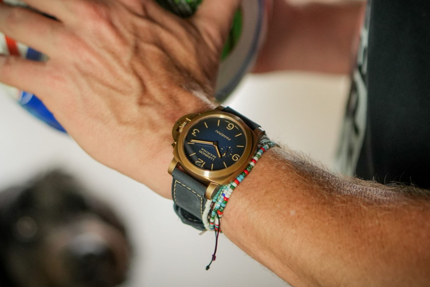 Panerai Luminor Marina Bronzo PAM01678 on wrist angled view