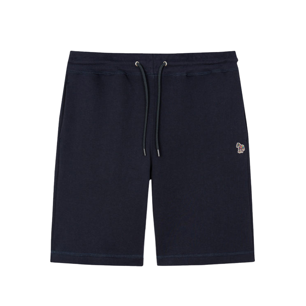 Dark blue lounge shorts with embroidered logo.