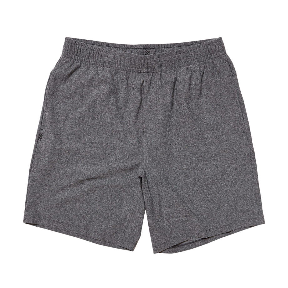 Gray elastic lounge shorts without visible logos.