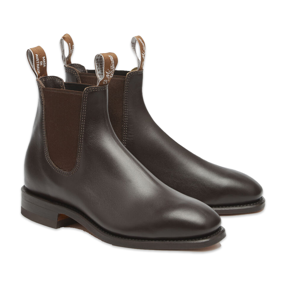 Stylish brown leather Chelsea boots.