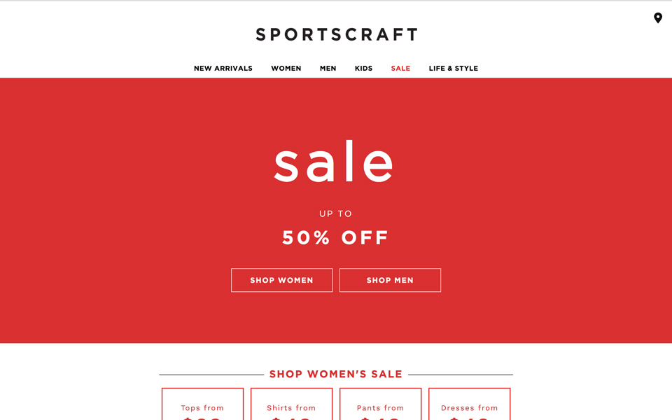 Sportscraft sale: 50% off online.