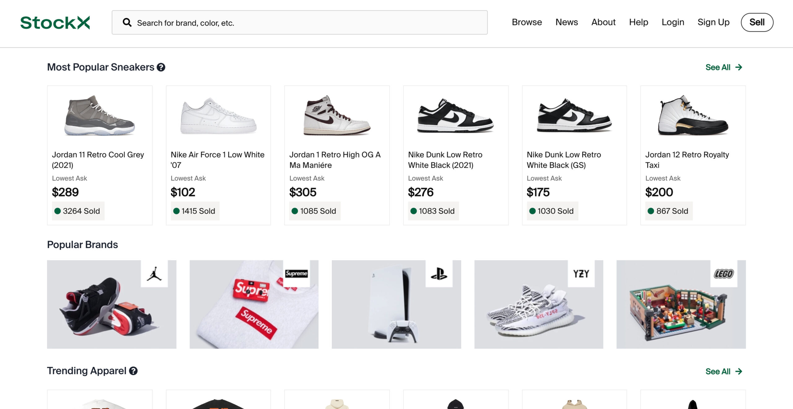 StockX features Nike, Jordan, Supreme, Dior shoes.