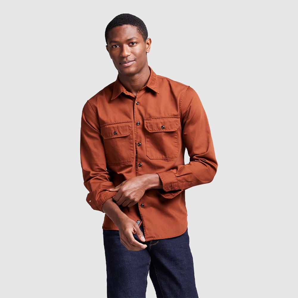 Stylish man in brown shirt.