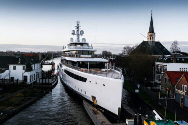 Ernesto Bertarelli's superyacht navigates Dutch canals.
