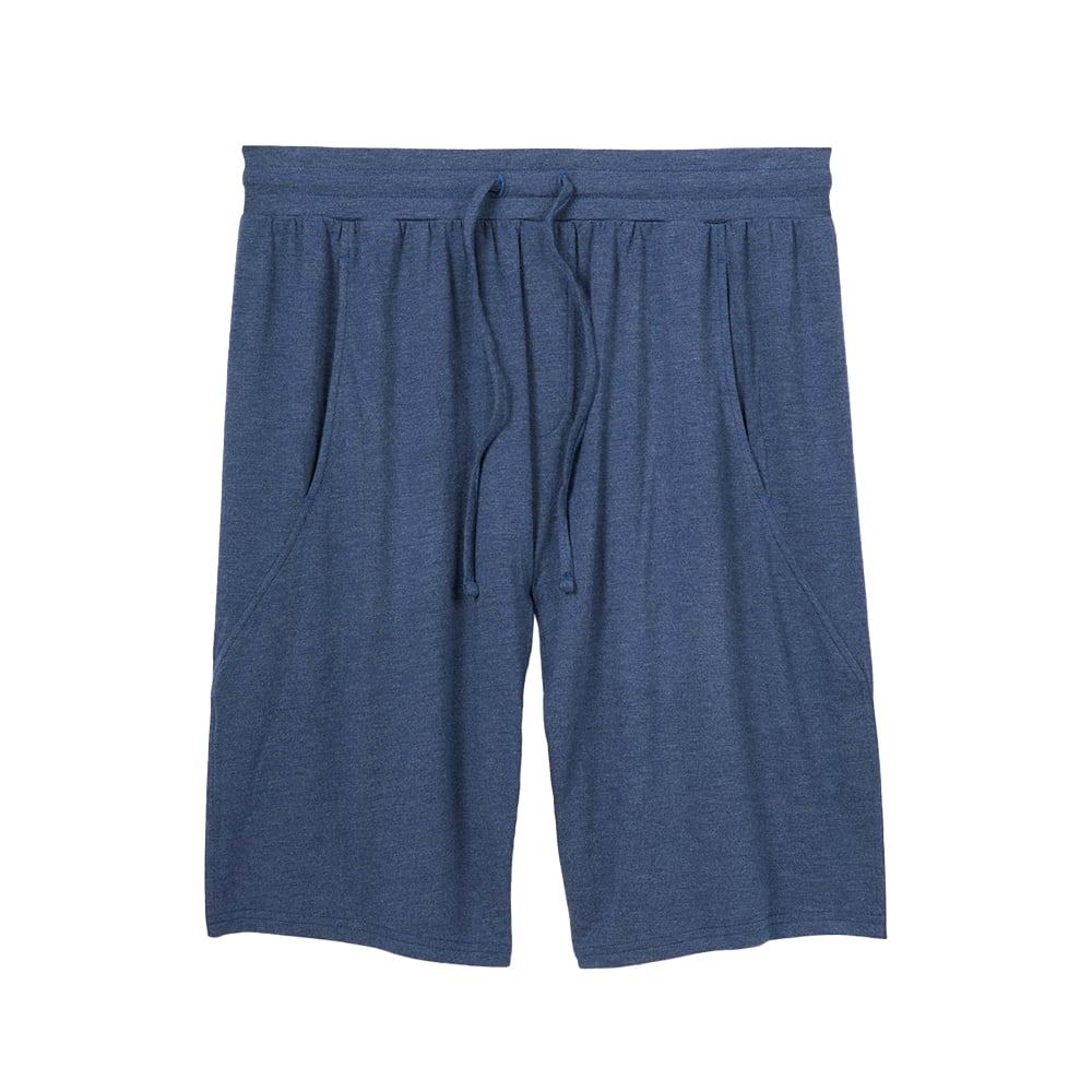 Blue lounge shorts with drawstring and pockets.