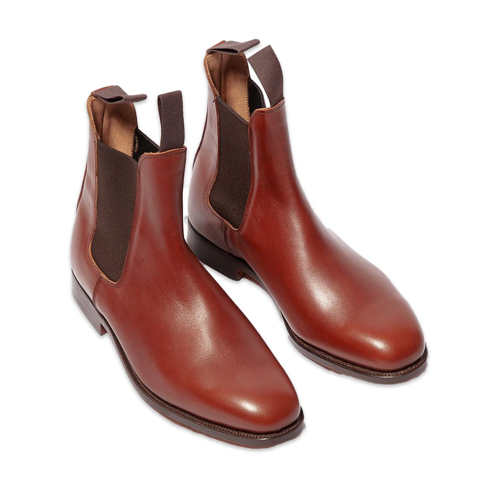 Brown waterproof leather Chelsea boots.