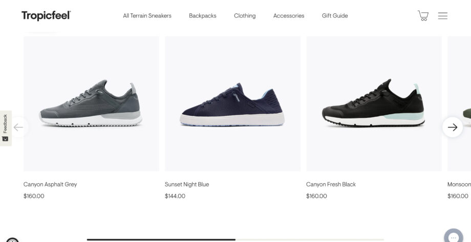 Tropicfeel sells men's sneakers: Canyon and Sunset.