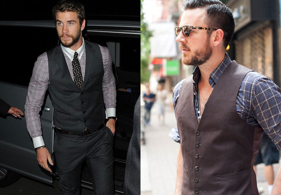 Men in vests exiting car.