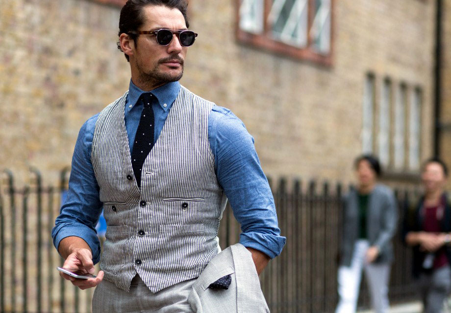 Stylish man in city street.