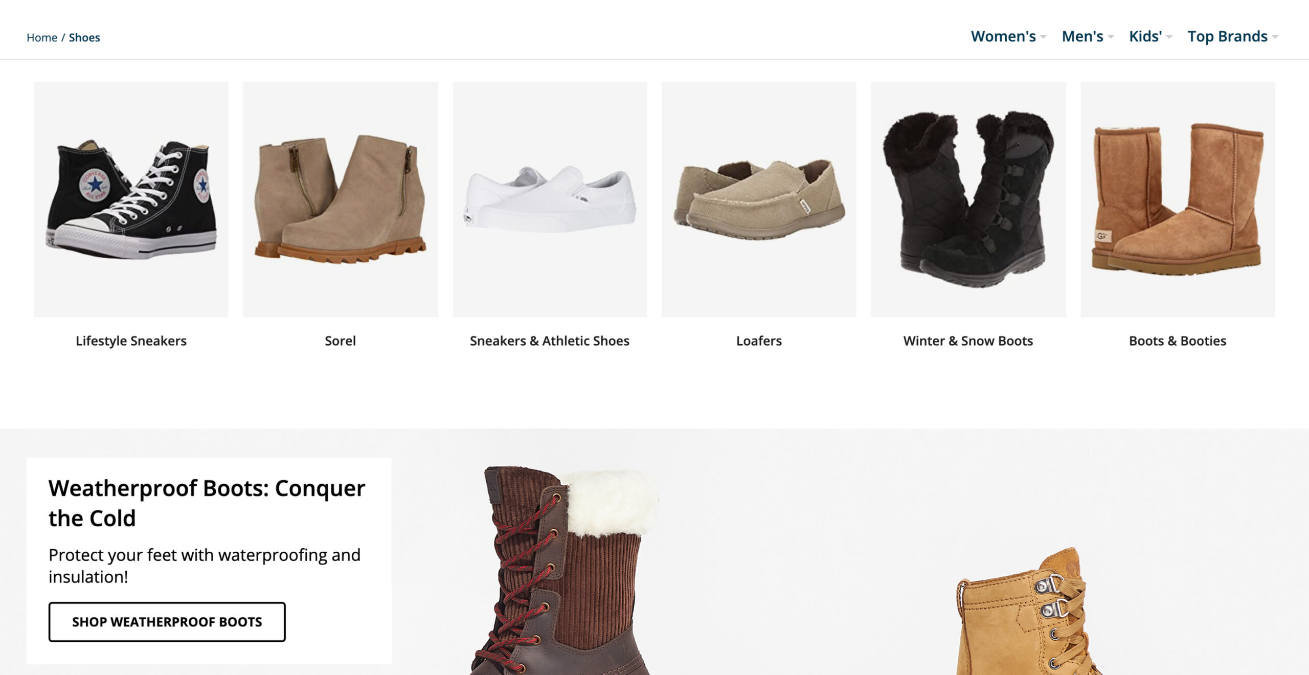 Explore men's footwear: sneakers, boots, waterproof collections.